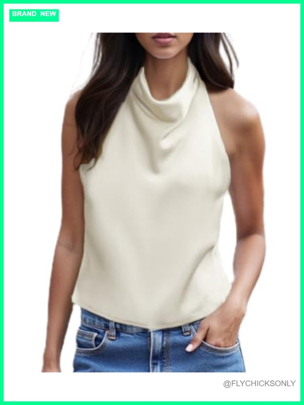 Women Halter Backless Tank Top High Mock Neck Sleeveless Satin Camisole